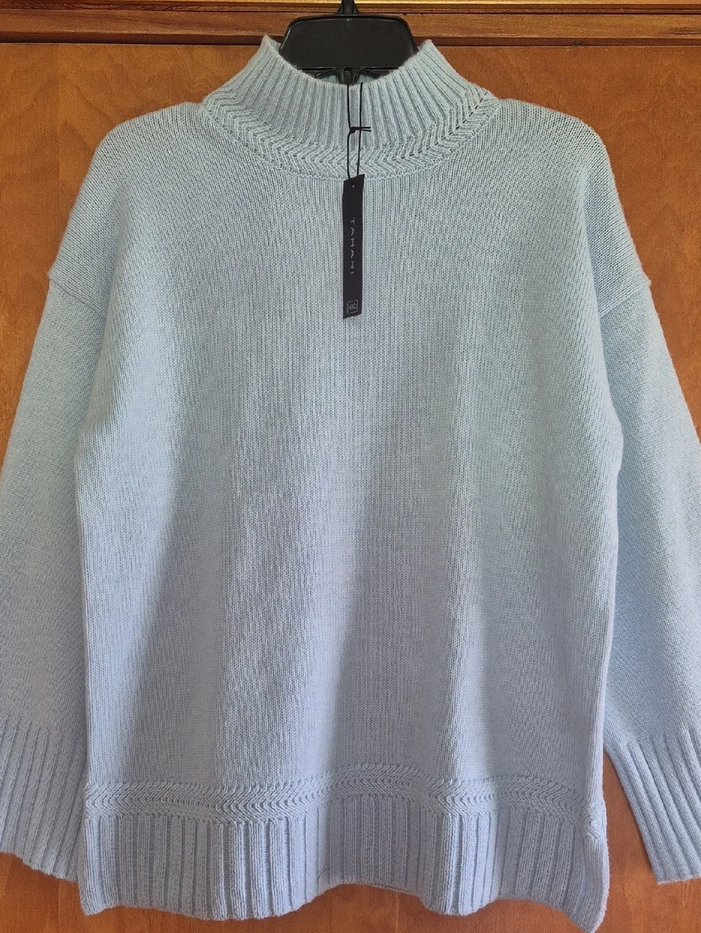 Tahari Light Blue Mock Neck Knit Sweater, size S - Picture 2 of 11